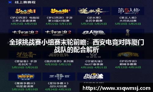 全球挑战赛小组赛末轮前瞻：西安电竞对阵厦门战队的配合解析