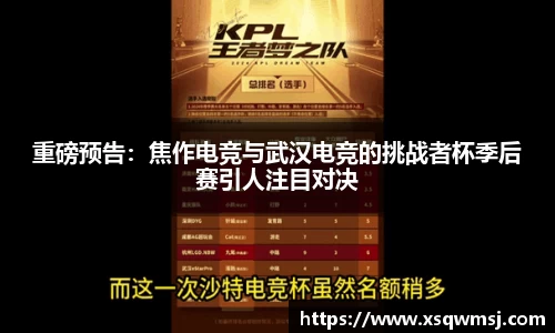 重磅预告：焦作电竞与武汉电竞的挑战者杯季后赛引人注目对决